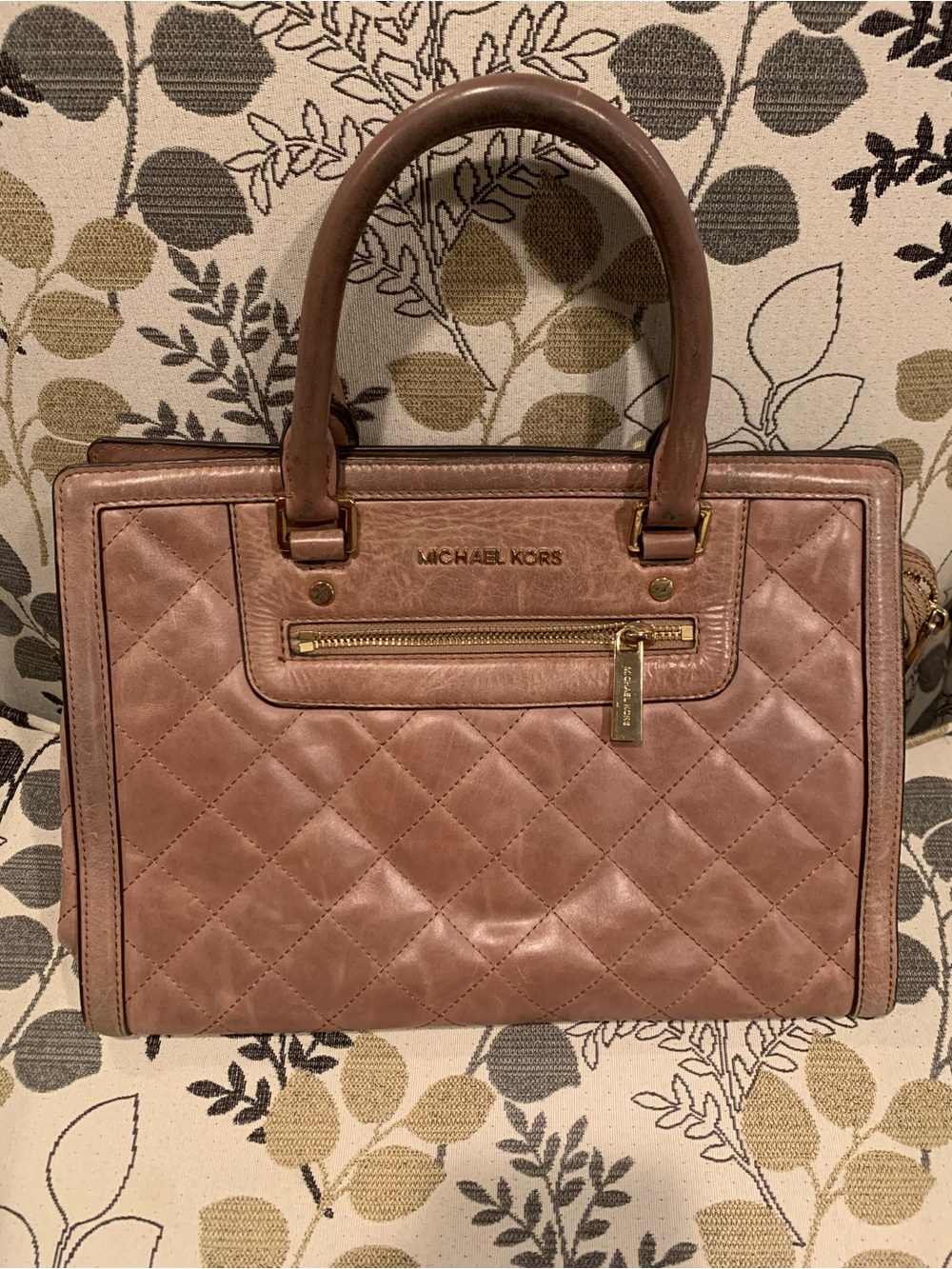 Michael Kors Quilted Satchel in Mauve Pink with Gold Hardware
